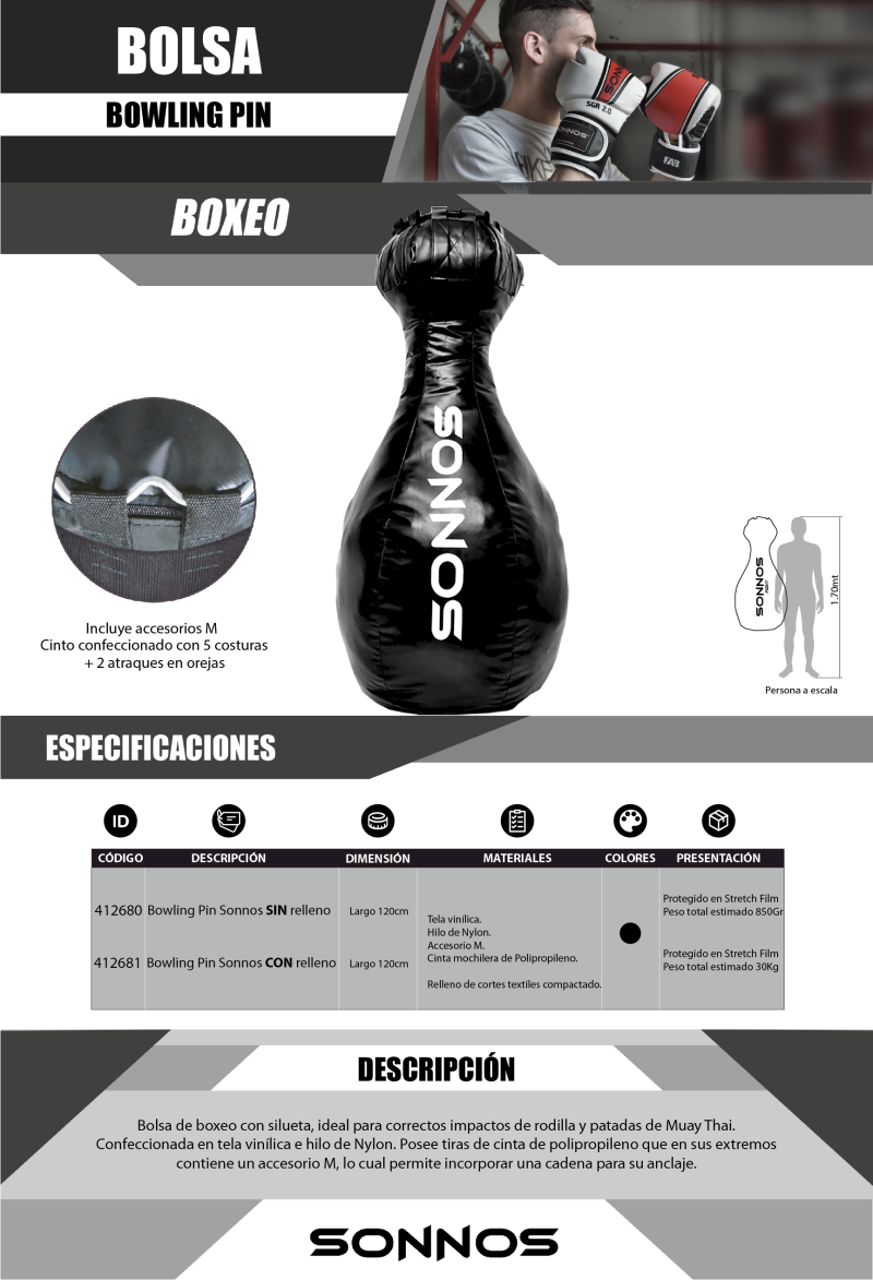 Bolsa de Boxeo Sonnos Bowling Pin Black con Relleno