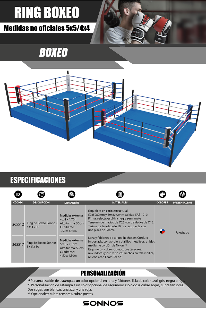 Ring de Boxeo Profesional Sonnos 5x5 Medidas No Oficiales