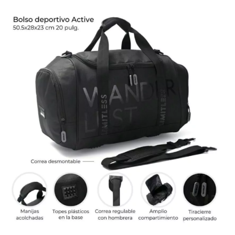 Bolso Deportivo Wanderlust Grande Active 61x30x25 cm Negro
