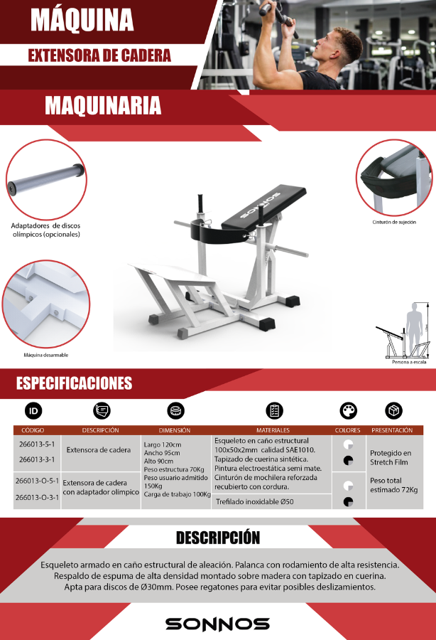 Extensora de Cadera Sonnos Profesional para Discos Ø30mm