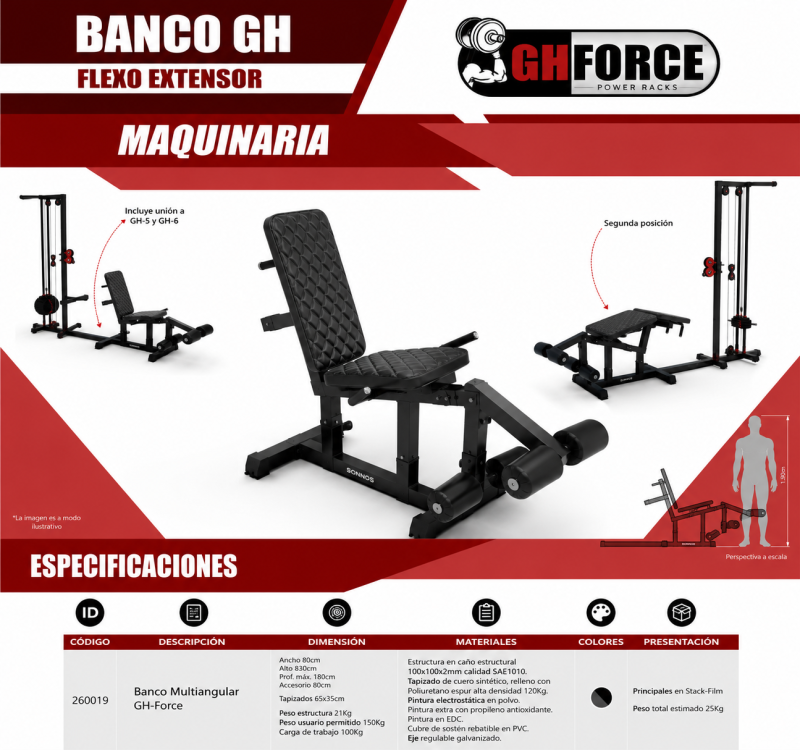 Banco Flexo Extensor GH-Force para Piernas (accesorio GH-Force)
