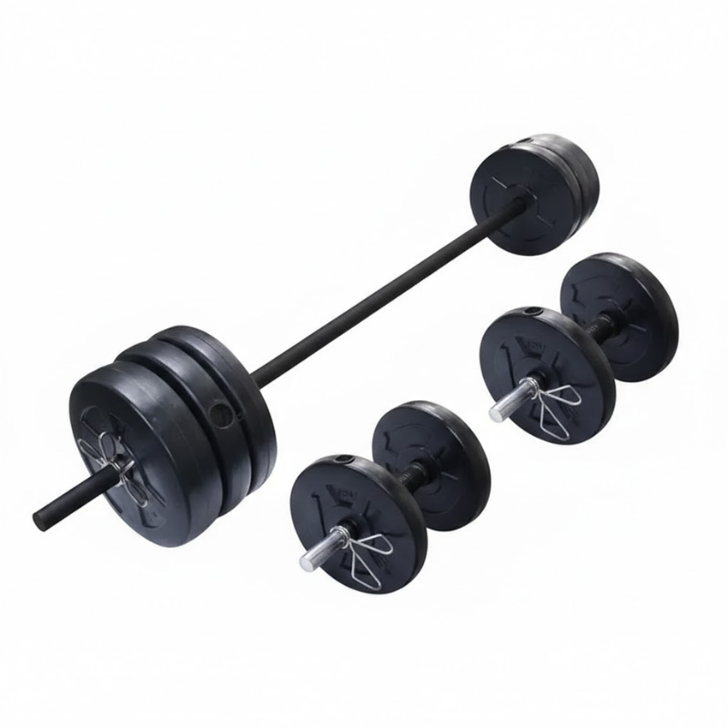 Fuerza en Casa – Barra Cromada + Mancuernas + 50kg Discos PVC