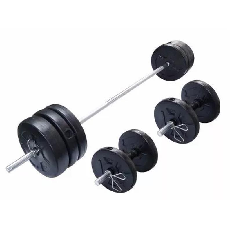 KIT BARRA MACIZA + MANCUERNAS + 50 KG DISCO PVC NEGRO