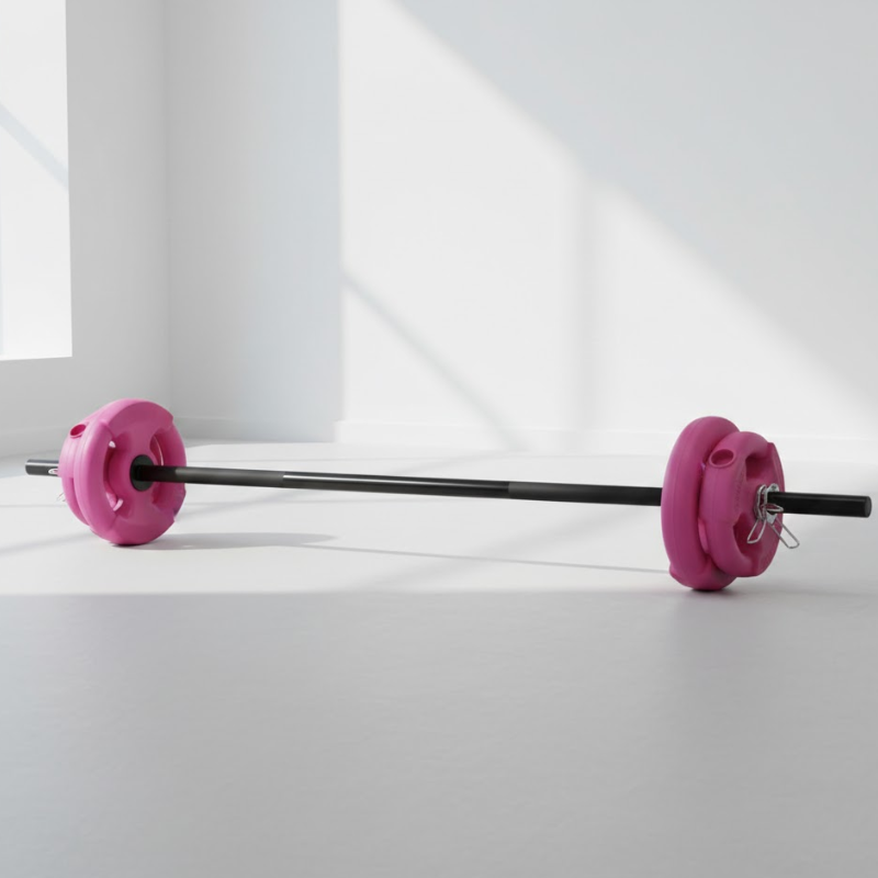 KIT BARRA DE 1,30 C/TOPES + 7 KG DISCO PVC ROSA CON MANIJAS