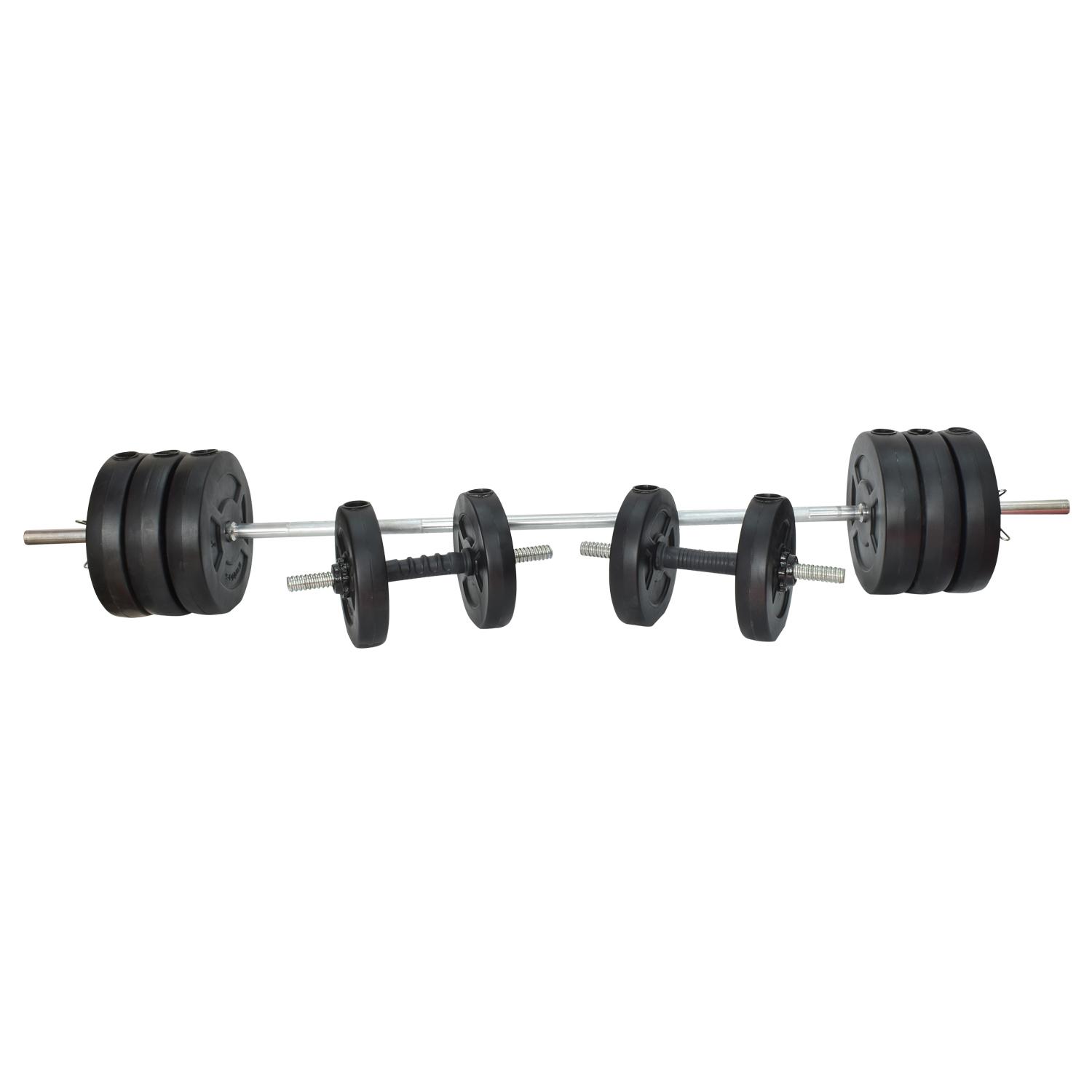 SET 40kg DISCO PVC NEGRO (barra maciza 1,70 / 2 mancuerna rosca)