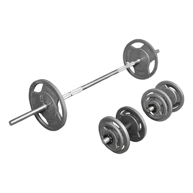 Kit Barra + Mancuernas 50kg Discos Fundición Trigrip Ø30mm | Entrenamiento de Fuerza Sonnos