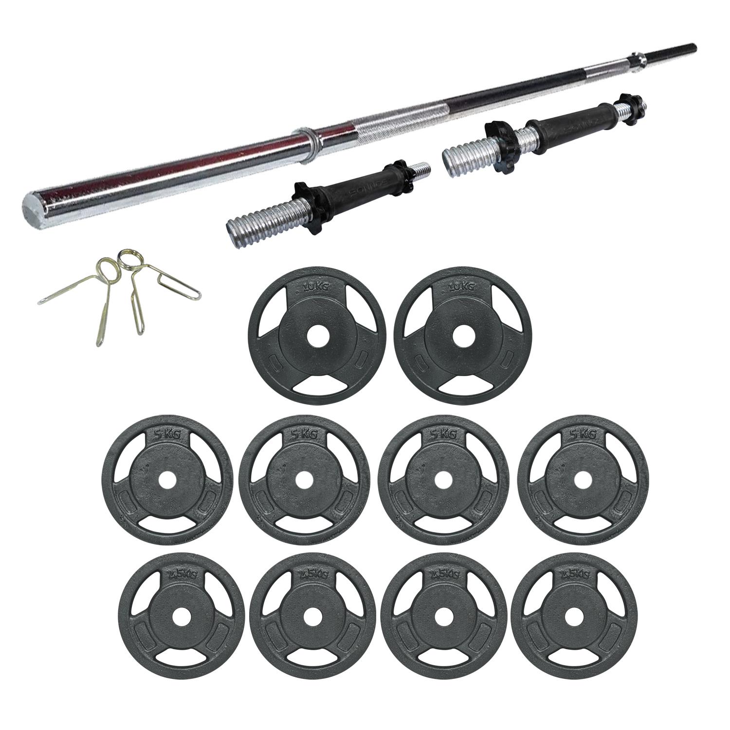 BARRA Y MANCUERNAS 50kg DISCO FUNDICION TRIGRIP