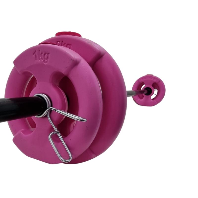 KIT BARRA DE 1,30 C/TOPES + 7 KG DISCO PVC ROSA CON MANIJAS