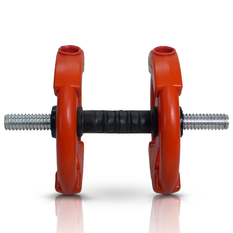 SET MANCUERNA + 5 KG DISCO PVC ROJO (con manija / mancuerna rosca)