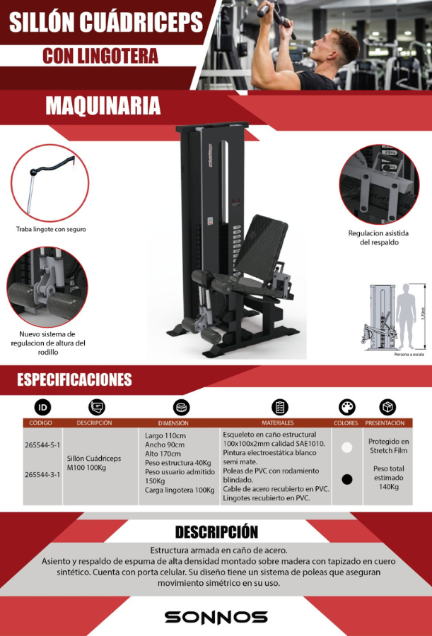 Sillón de Cuádriceps con Lingotera Profesional Sonnos M100