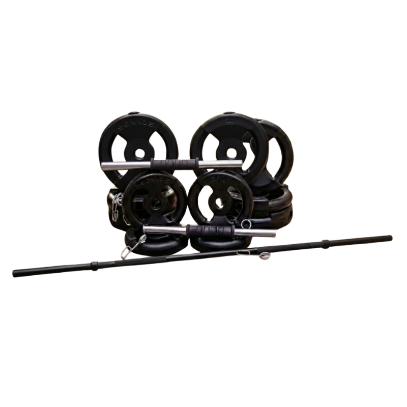 Kit de Pesas 40 kg con Discos con Agarre + Barra y Mancuernas Semi Macizas Ø25 mm | Entrenamiento de Fuerza Sonnos