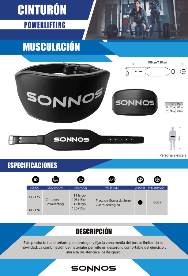 Cinturón Pro Sonnos Protección Lumbar Powerlifting