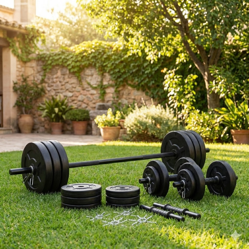 Kit de Pesas Barra 1.20 + Mancuernas + 4 Discos 5kg | Entrenamiento en Casa