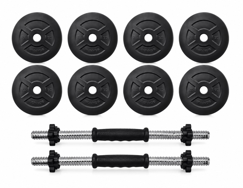 Kit Mancuernas 20 Kg con Discos PVC Negros y Rosca 25 mm