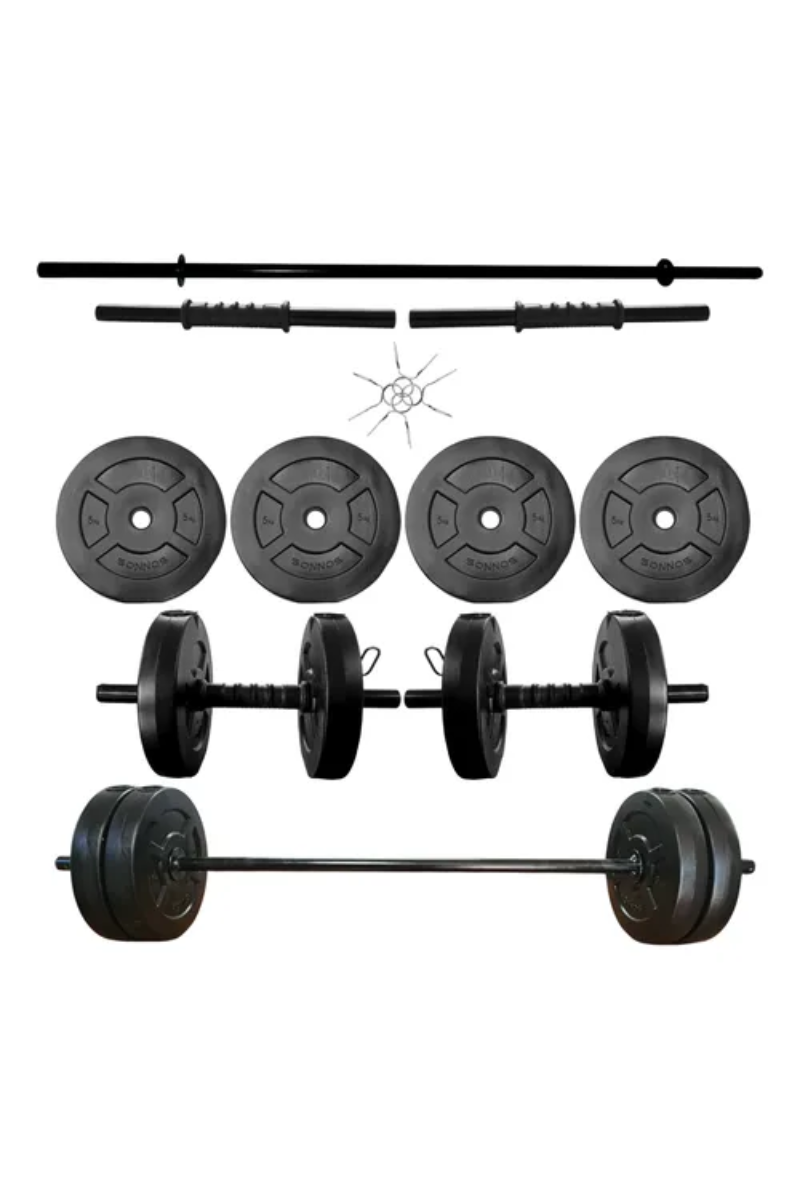 Kit de Barra 1.20 m + 20 kg en Discos PVC Sonnos | Pesas para Entrenamiento en Casa
