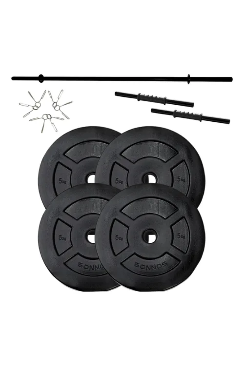 Kit de Barra 1.20 m + 20 kg en Discos PVC Sonnos | Pesas para Entrenamiento en Casa