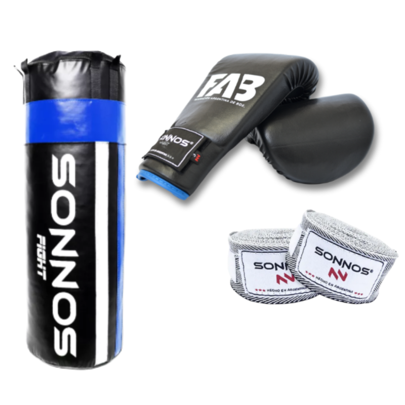 Kit de Boxeo Completo Sonnos – Bolsa 90 cm + Guantines + Vendas para Entrenamiento en Casa
