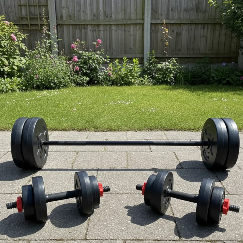 Kit 24 Sonnos Barra Hueca 1.20m + Mancuernas PVC a Rosca con Discos 20kg | Entrenamiento en Casa