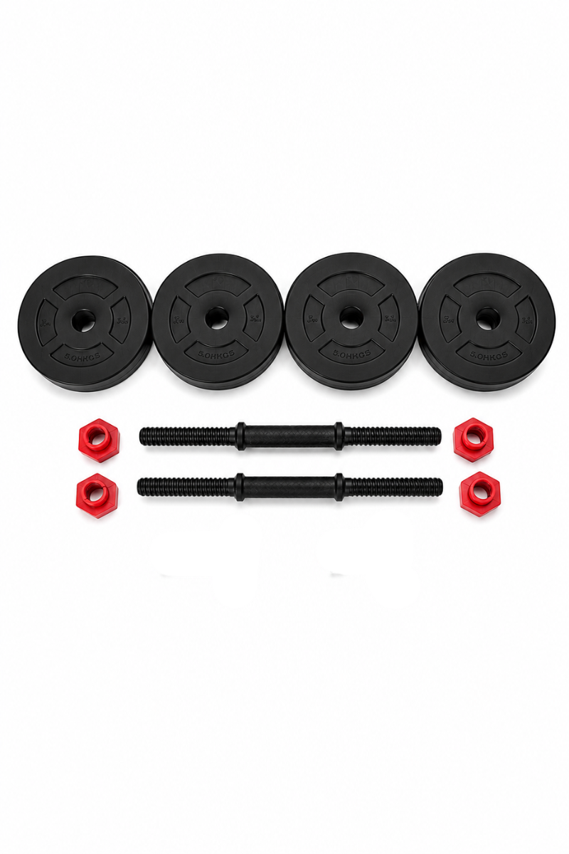 Kit Barra 1,20 m + Mancuernas PVC 20 kg con Rosca Sonnos
