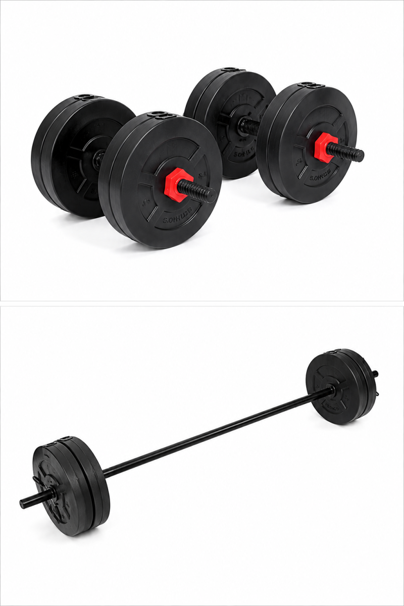 Kit Barra 1,20 m + Mancuernas PVC 20 kg con Rosca Sonnos