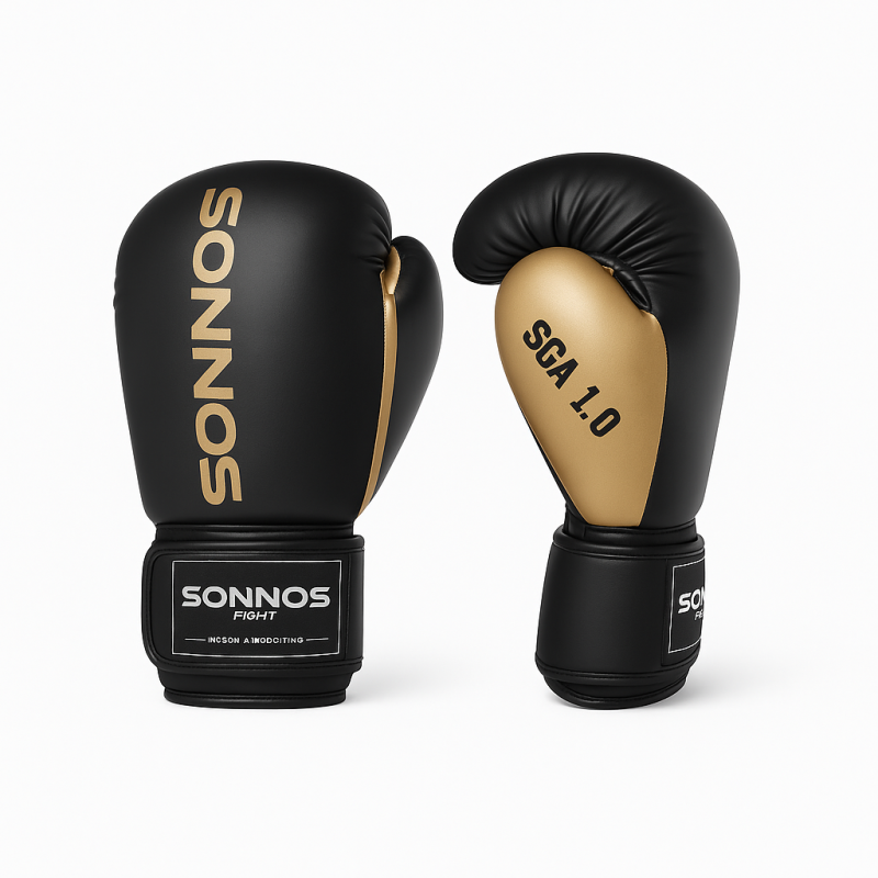 Guantes de Boxeo SONNOS SGA 1.0 Negro/Dorado 12oz | Diseño Elegante y Máxima Comodidad