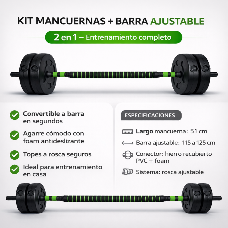 Kit de 25 Barras Ajustables Importadas con Discos Lisos