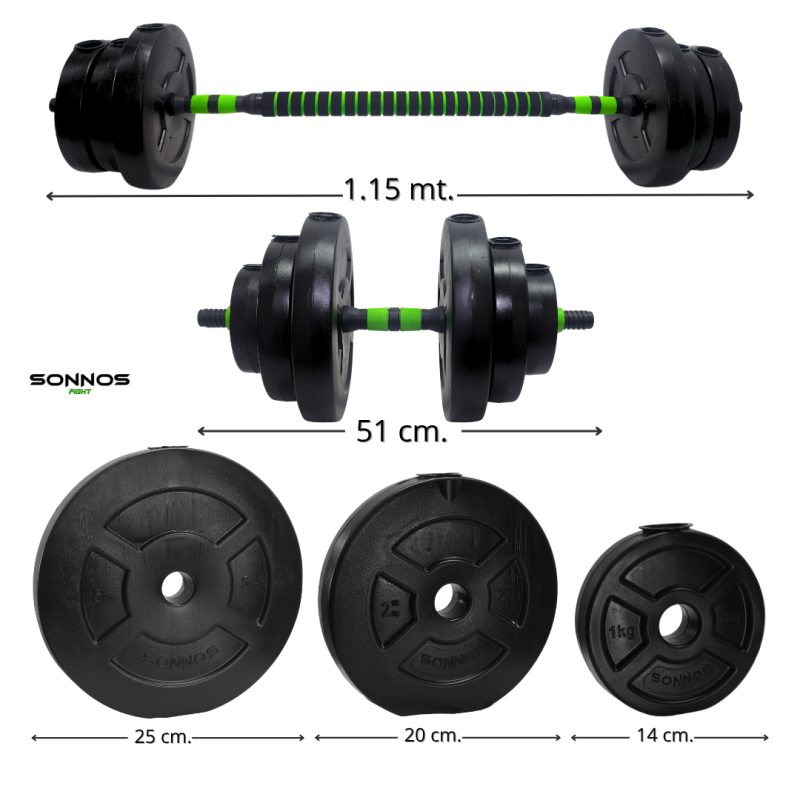 Kit de 14 Barras Ajustables Importadas con Discos Lisos