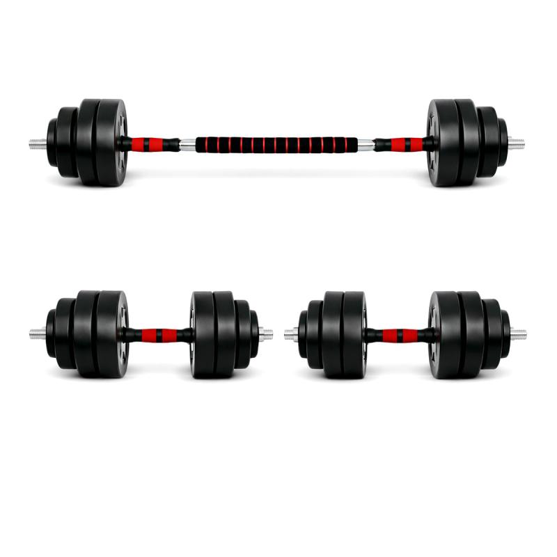 Kit 30 Mancuernas + Barra Desarmable Cromada con Discos Lisos