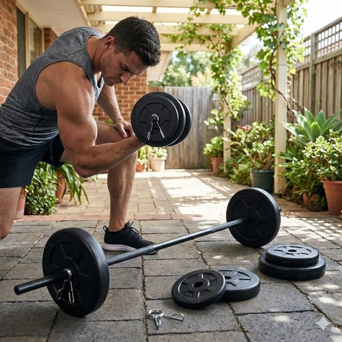 Kit de Pesas 24 kg: Barra + Mancuernas con Discos de PVC Negro – Ideal para Fitness en Casa