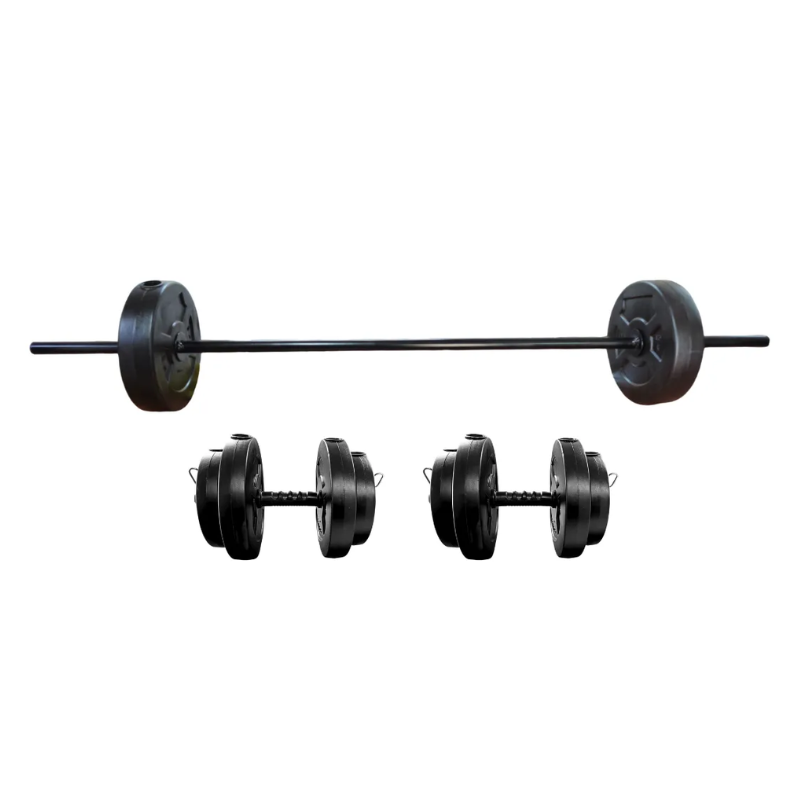 Fuerza en Casa – Barra + Mancuernas + 50kg Discos PVC