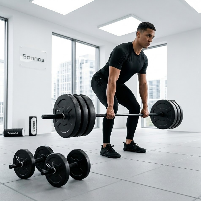 Fuerza en Casa – Barra + Mancuernas + 50kg Discos PVC