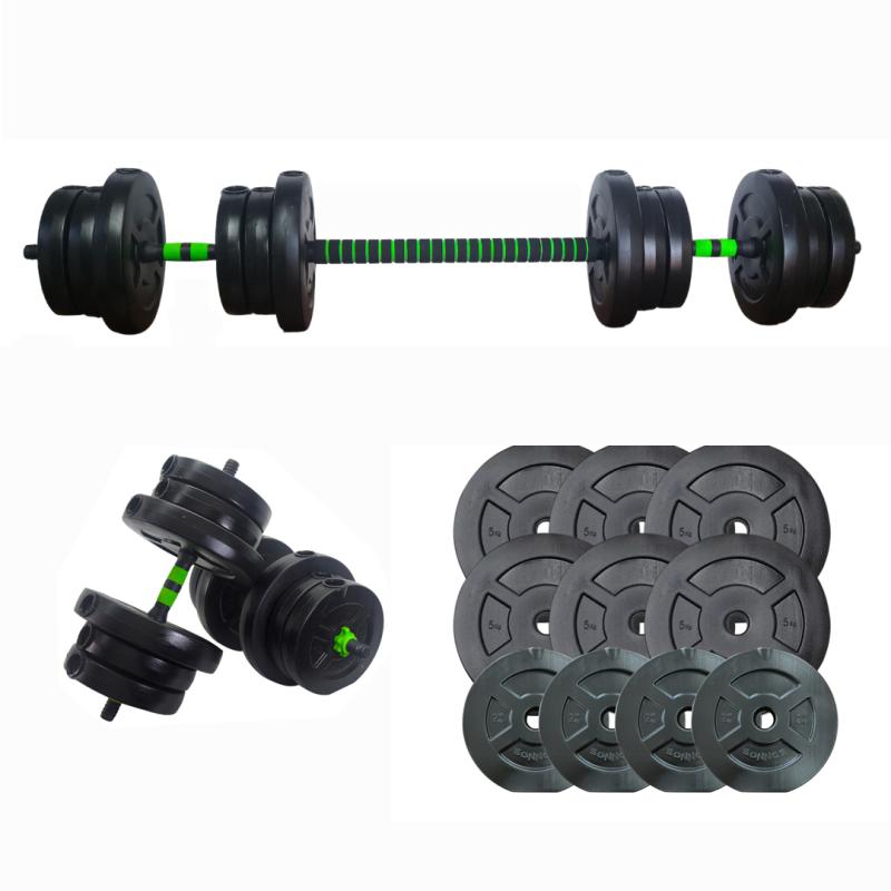 Kit Mancuernas Y Barra Ajustable Regulable A Rosca + 40 Kg. Negro