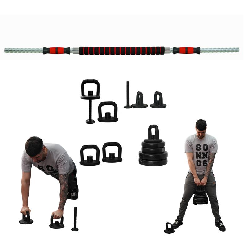 Kit barra importada maciza ajustable + set kettlebell grip manijas flexiones 2 en 1