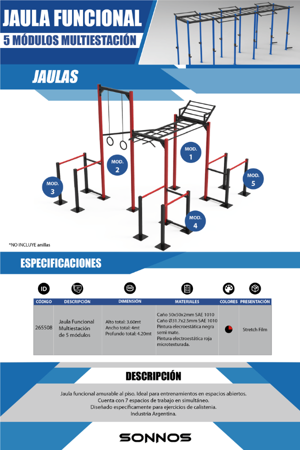 Jaula Funcional Sonnos Multiestación 5 Módulos Amurable
