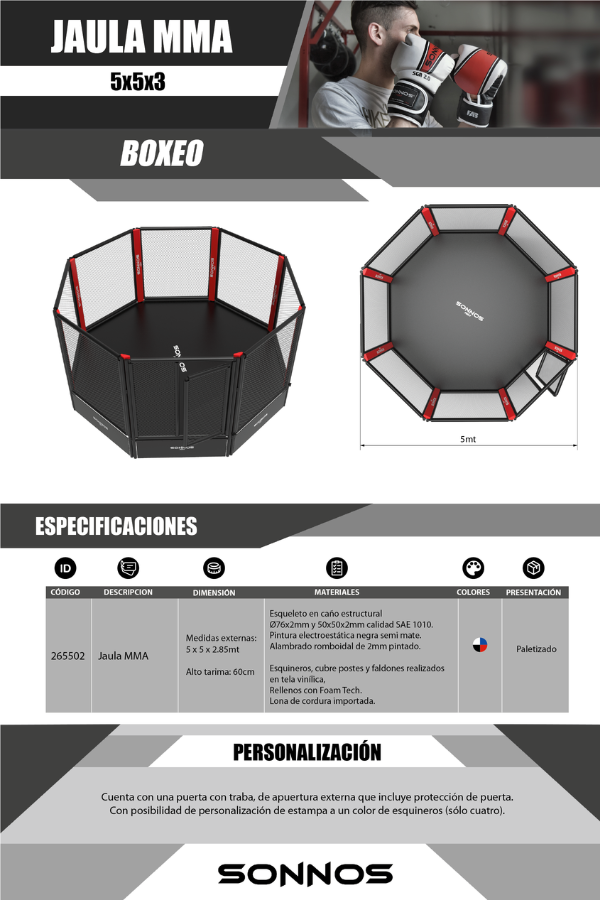 Jaula MMA Sonnos Hexagonal 5x5 Profesional con Tarima