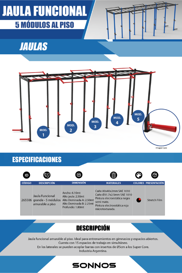 Jaula Funcional Sonnos Grande 5 Módulos Amurable al Piso