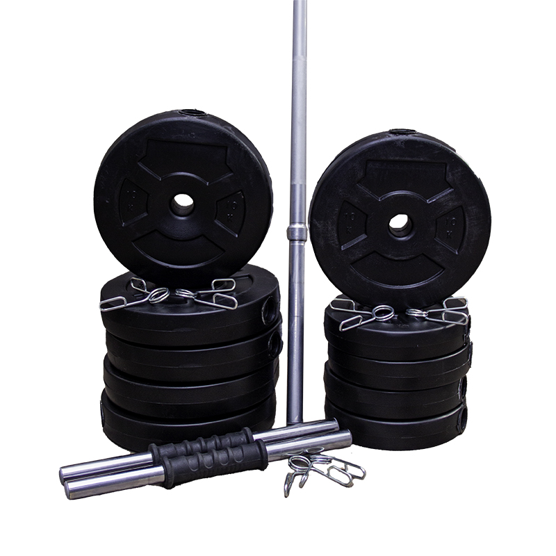 BARRA + MANCUERNAS SEMI MACIZAS + 50kg DISCO PVC NEGRO