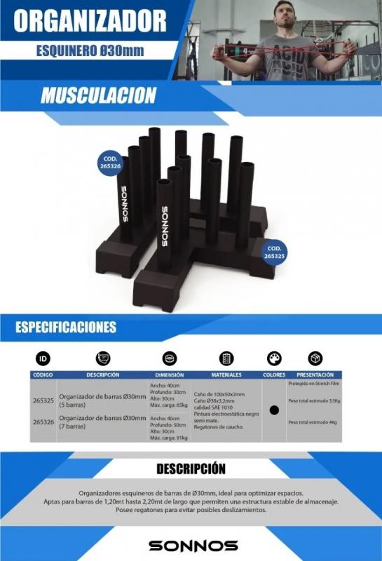 ORGANIZADOR ESQUINERO PARA BARRAS SONNOS Ø50mm (5 barras)