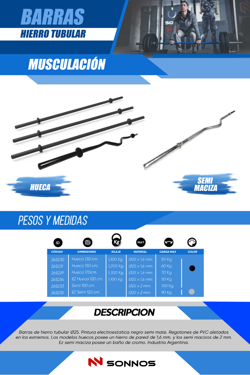 BARRA EZ SONNOS SEMIMACIZA PINTURA CROMO 1,20mts x Ø25mm (sin topes)