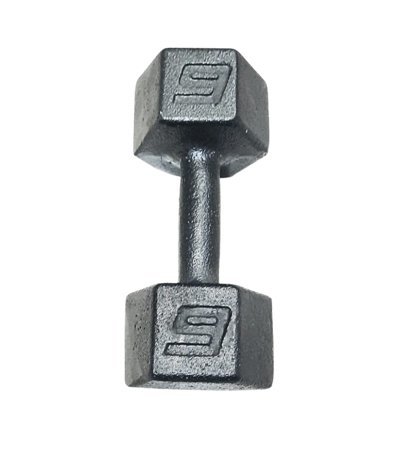 Mancuerna Hexagonal de Fundición HMT 9 kg – Hierro Macizo con Pintura Martillada Gris