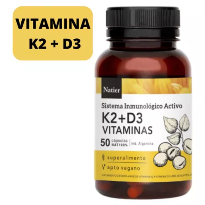 Vitamina K2 + D3 Natier 50 Cápsulas – Salud Ósea, Inmunidad Activa y Protección Cardiovascular
