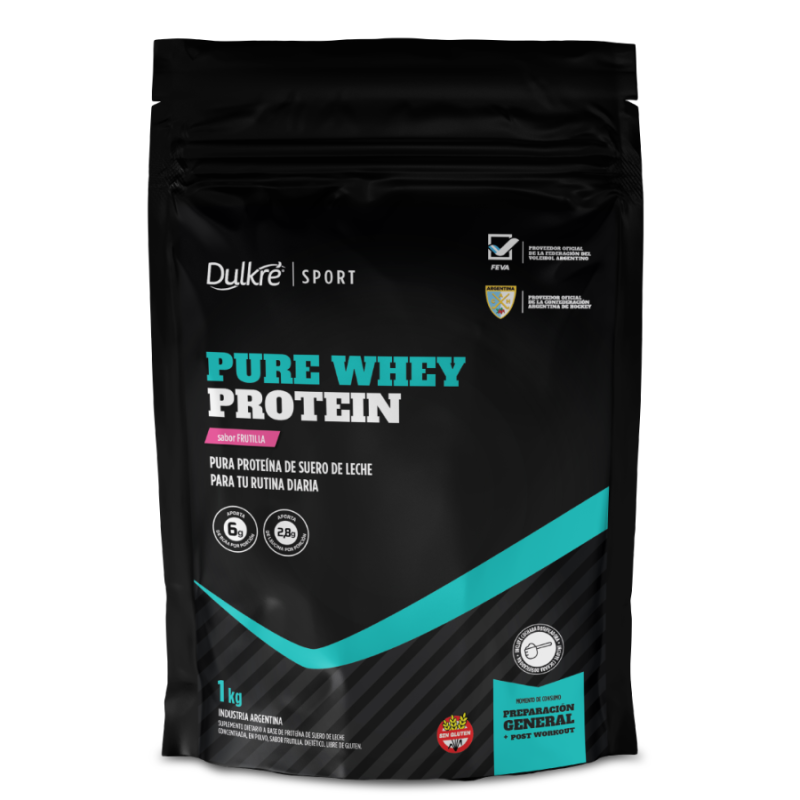 Proteína Dulkre Whey 1kg Frutilla – 78% Pura Suero Lácteo