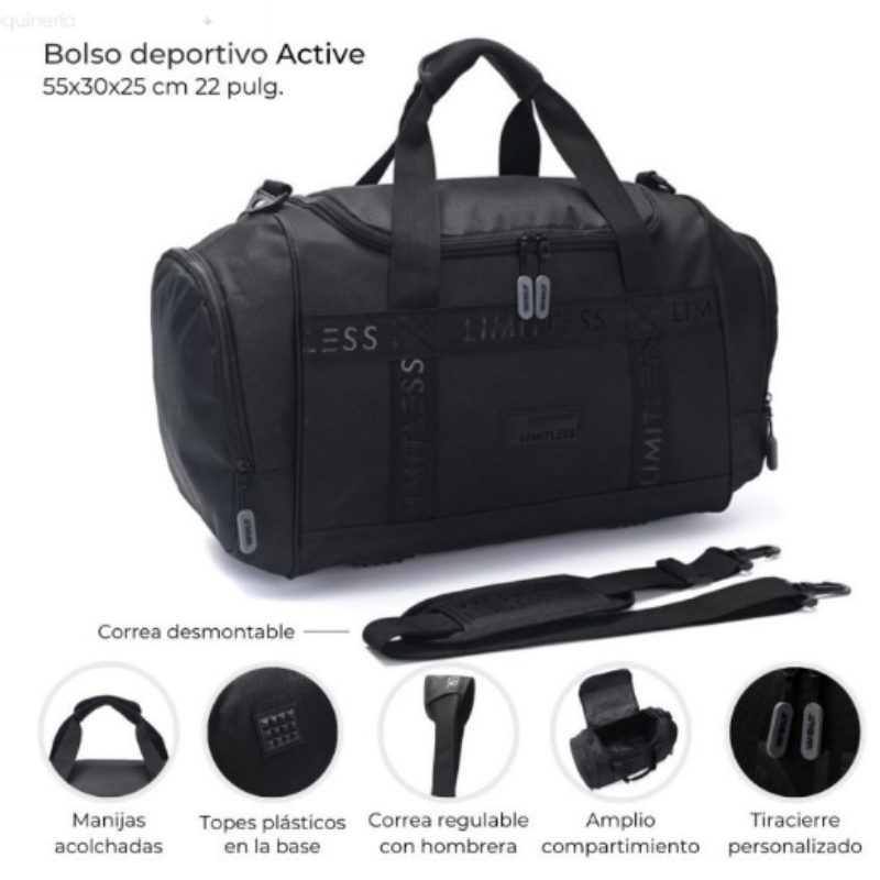 Bolso Deportivo Wanderlust Mediano Active 22’’ Tiras Cruzadas Negro