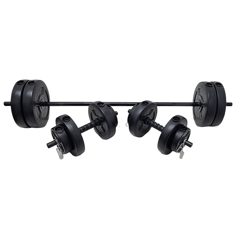 SET BARRA 1,50 Mts. MANCUERNAS 34 KG DISCOS PVC