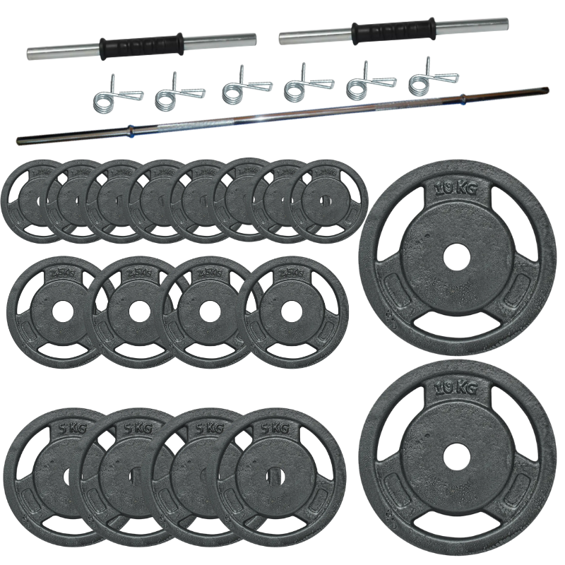 Kit 60kg Sonnos Discos Trigrip + Barra 2.20m + Mancuernas