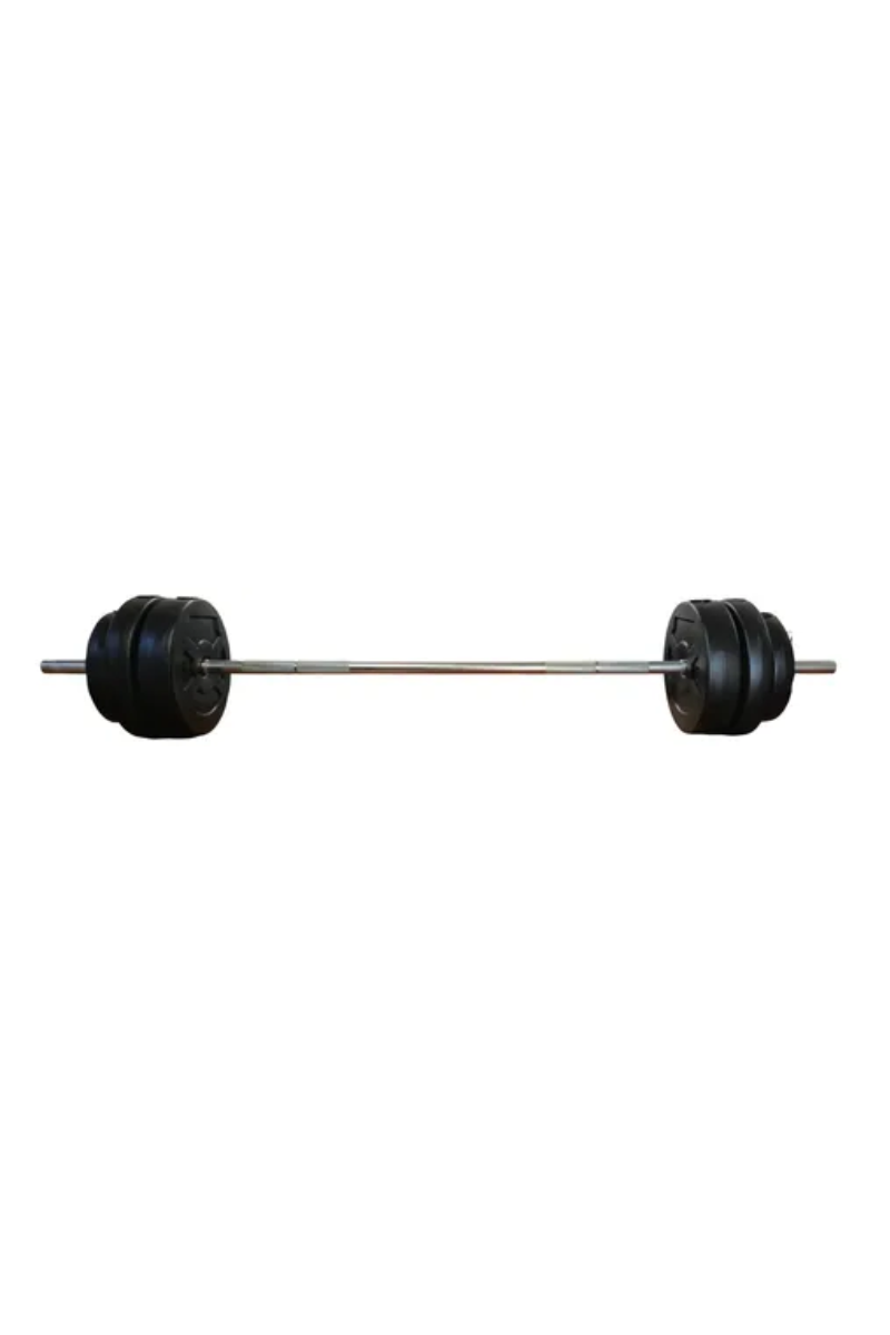 Kit 24kg disco pvc barra maciza y mancuernas a rosca
