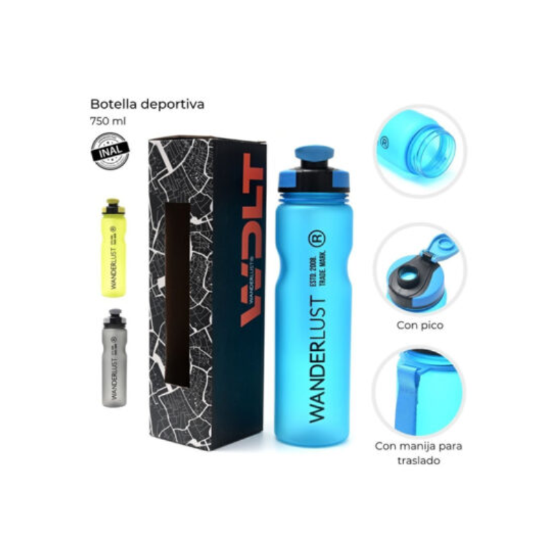 Botella Deportiva Wanderlust 750ml con Pico y Correa