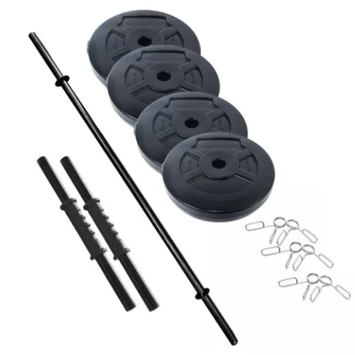 KIT 20 BARRA RECTA HUECA 1,20 + MANCUERNAS HUECA + 4 DISCOS DE 5KG