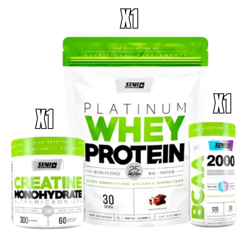 Combo VOLUMEN 001 whey Protein mas creatina mas bcaa