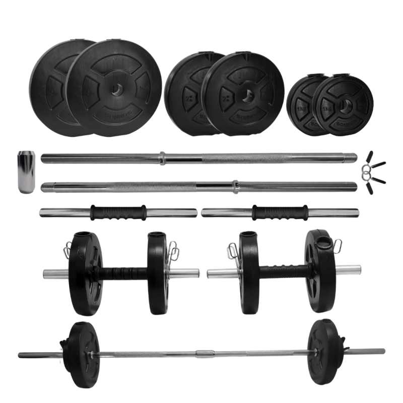 Kit 20 con Barra Desarmable Cromada + 2 Discos Lisos de 10 kg – Entrenamiento de Fuerza Importado